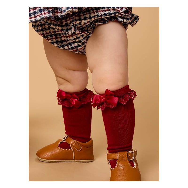 Rufflebutts 3Pk Girls Dark Navy, Ivory, & Dark Cherry, Lace Ruffle Bow Knee High Socks Image 3
