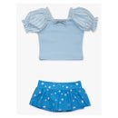 Rufflebutts - Baby Girl Blue Puffed Sleeve Skirted 2 Piece Swimsuit Image 2