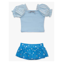 Rufflebutts - Baby Girl Blue Puffed Sleeve Skirted 2 Piece Swimsuit Image 2