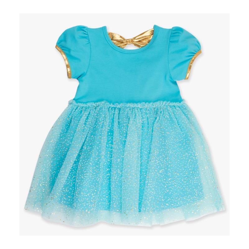 Rufflebutts - Baby Girl Blue Short Sleeve Bow Twirl Dress Image 2