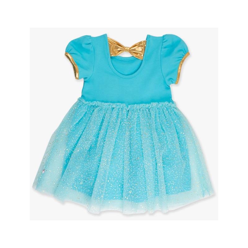 Rufflebutts - Baby Girl Blue Short Sleeve Bow Twirl Dress Image 3