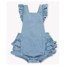 Rufflebutts - Baby Girl Light Wash Flutter Overall Rumper  Image 2