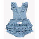 Rufflebutts - Baby Girl Light Wash Flutter Overall Rumper Image 4