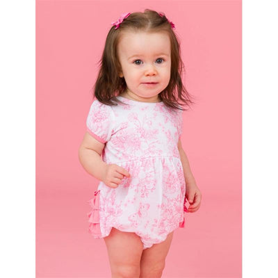 Rufflebutts - Baby Girl Puff Short Sleeve Bow Bubble Romper Image 1