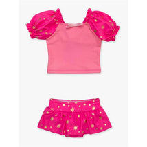 Rufflebutts - Baby Girl Puff Sleeve Skirted 2 Piece Swimsuit Royal Pink Princess Image 2