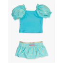Rufflebutts - Baby Girl Puff Sleeve Skirted 2-Piece Swimsuit Teal Golden Princess Image 3
