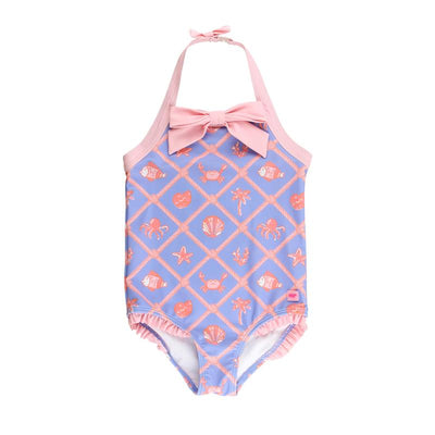 RuffleButts Baby Girl Seersucker One Piece Rash Guard, Lilac Image 1