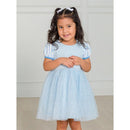 Rufflebutts - Baby Girl Short Sleeve Princess Bow Twirl Dress Crystal Blue Princess Image 1
