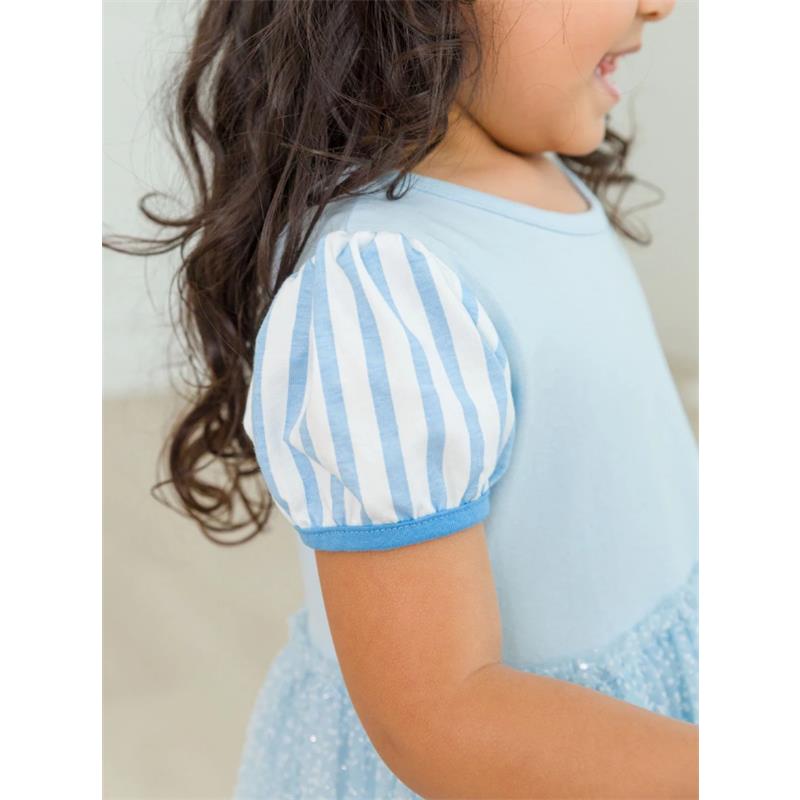 Rufflebutts - Baby Girl Short Sleeve Princess Bow Twirl Dress Crystal Blue Princess Image 4