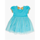 Rufflebutts - Baby Girl Short Sleeve Princess Bow Twirl Dress Teal Golden Princess Image 3