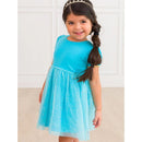 Rufflebutts - Baby Girl Short Sleeve Princess Bow Twirl Dress Teal Golden Princess Image 4