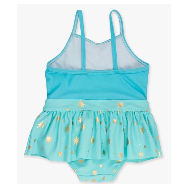 Rufflebutts - Baby Girl Teal Golde Princess Big Bow Skirted One Piece Swimsuit Image 3