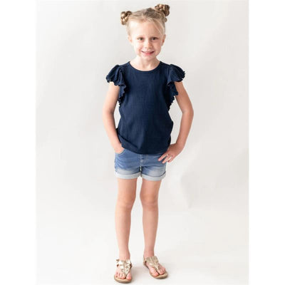Rufflebutts - Baby Girls' Stretch Denim Shorts Light Wash Image 1