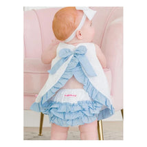 Rufflebutts - Baby Girls White & Light Blue Swing Top & Bloomer Set White Image 2