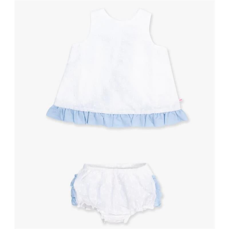 Rufflebutts - Baby Girls White & Light Blue Swing Top & Bloomer Set White Image 3