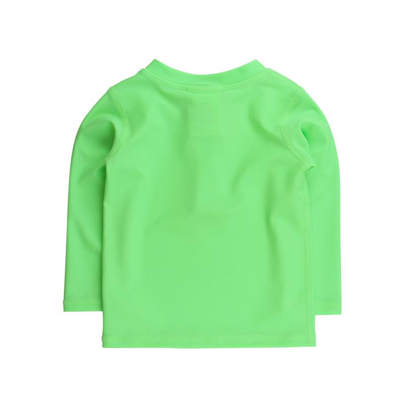 Neon honeydew long sleeve zipper rash guard for boys, featuring a vibrant green color and seamless stitching.