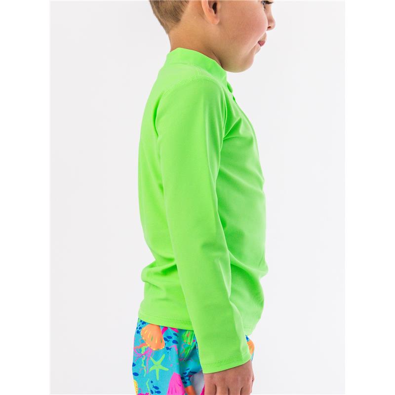 Rufflebutts Boys Neon Honeydew Long Sleeve Zipper Rash Guard