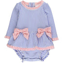 Rufflebutts Girls Periwinkle Blue Seersucker Long Sleeve One Piece Bow Peplum Rash Guard Swimsuit With Zipper  Image 1