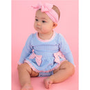 Rufflebutts Girls Periwinkle Blue Seersucker Long Sleeve One Piece Bow Peplum Rash Guard Swimsuit With Zipper  Image 2