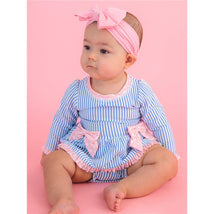 Rufflebutts Girls Periwinkle Blue Seersucker Long Sleeve One Piece Bow Peplum Rash Guard Swimsuit With Zipper  Image 2