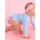Rufflebutts Girls Periwinkle Blue Seersucker Long Sleeve One Piece Bow Peplum Rash Guard Swimsuit With Zipper  Image 3