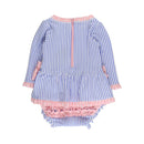 Rufflebutts Girls Periwinkle Blue Seersucker Long Sleeve One Piece Bow Peplum Rash Guard Swimsuit With Zipper  Image 4