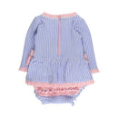 Rufflebutts Girls Periwinkle Blue Seersucker Long Sleeve One Piece Bow Peplum Rash Guard Swimsuit Image 4