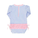 Rufflebutts Girls Periwinkle Blue Seersucker Long Sleeve One Piece Rash Guard With Zipper, Newborn Image 2