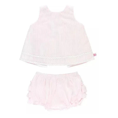 RuffleButts - Girls Pink Seersucker Ric Rac Swing Top & Bloomer Set Image 1