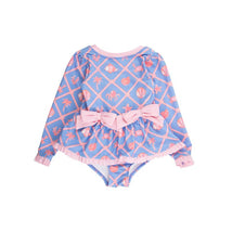 Rufflebutts Girls Tropical Trellis Long Sleeve One Piece Bow Peplum Rash Guard Swimsuit Image 2