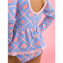 Rufflebutts Girls Tropical Trellis Long Sleeve One Piece Bow Peplum Rash Guard Swimsuit Image 5