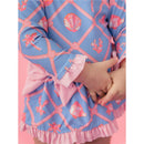 Rufflebutts Girls Tropical Trellis Long Sleeve One Piece Bow Peplum Rash Guard With Zipper Image 6