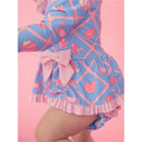 Rufflebutts Girls Tropical Trellis Long Sleeve One Piece Bow Peplum Rash Guard With Zipper Image 7