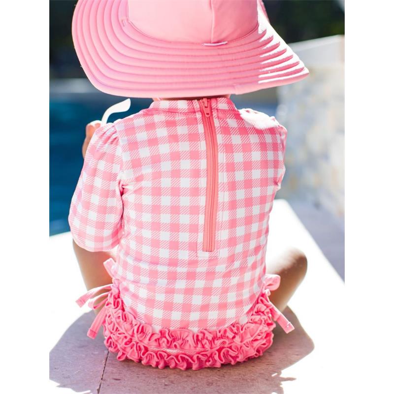 Rufflebutts Rash Guard Rufflebutts - Long Sleeve One Piece Rash Guard, Bubblegum Pink