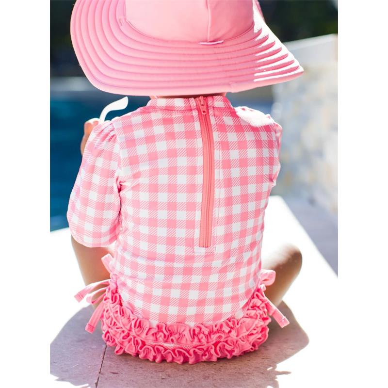 Rufflebutts - Long Sleeve One Piece Rash Guard, Bubblegum Pink Image 2