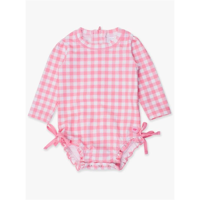 Rufflebutts - Long Sleeve One Piece Rash Guard, Bubblegum Pink Image 3