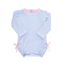 Rufflebutts - Periwinkle Blue Seersucker One Piece Rash Guard Image 2