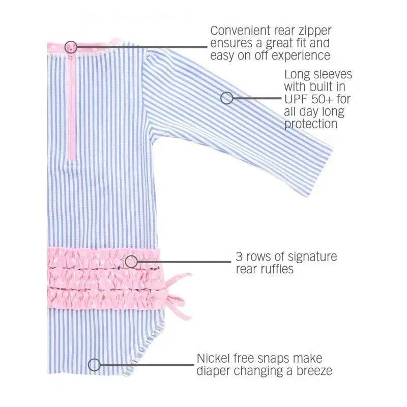 Rufflebutts - Periwinkle Blue Seersucker One Piece Rash Guard Image 8