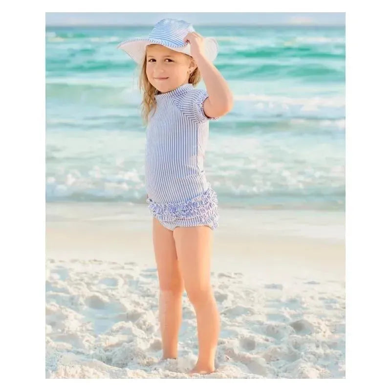 Rufflebutts Periwinkle Blue Seersucker Swim Hat, 3T-5 Image 5