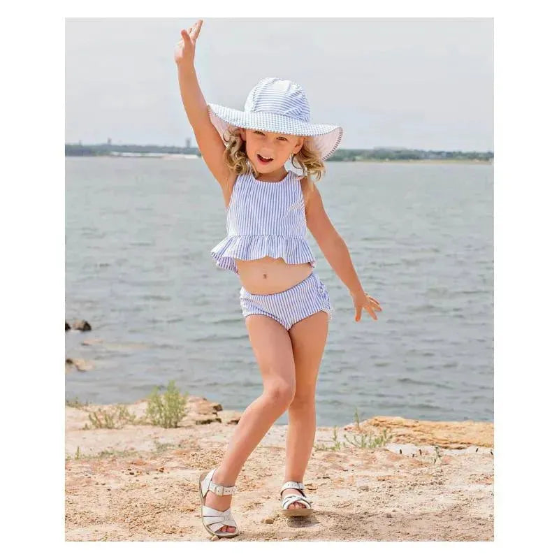 Rufflebutts Periwinkle Blue Seersucker Swim Hat, 3T-5 Image 6
