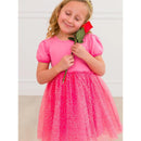 Rufflebutts - Baby Girl Pink Short Sleeve Bow Twirl Dress  Image 1
