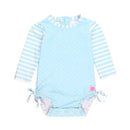 Rufflebutts - Tropical Breeze Heart Polka Dot Long Sleeve Rash Guard, Blue Image 1