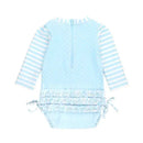 Rufflebutts - Tropical Breeze Heart Polka Dot Long Sleeve Rash Guard, Blue Image 2