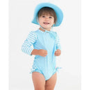 Rufflebutts - Tropical Breeze Heart Polka Dot Long Sleeve Rash Guard, Blue Image 3