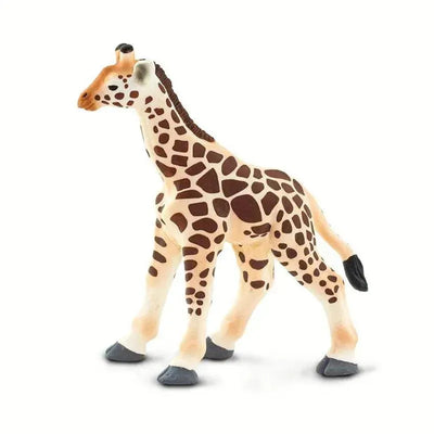 Baby giraffe figurine with detailed spots, standing on four legs, showcasing a playful design for educational or decorative use.
