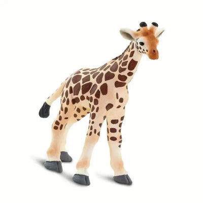 Giraffe baby figurine with a textured coat of brown patches on a tan body, standing on four legs.