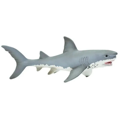 Great White Shark toy model, featuring a grey body, white underbelly, and detailed mouth with visible teeth.