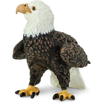 Bald Eagle figurine with detailed feathers, a white head, yellow beak, and black talons, suitable for educational purposes.
