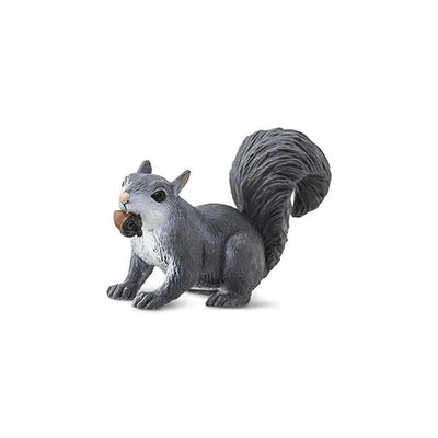 Gray squirrel figurine from Safari Ltd, featuring detailed textures and holding an acorn.