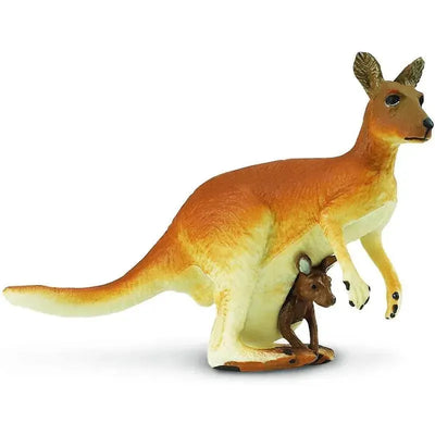 Kangaroo figurine with a baby kangaroo visible in its pouch, showcasing detailed coloring and features.